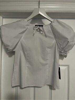 RACHEL Rachel Roy White Puff Sleeve Tie-Neck Blouse
